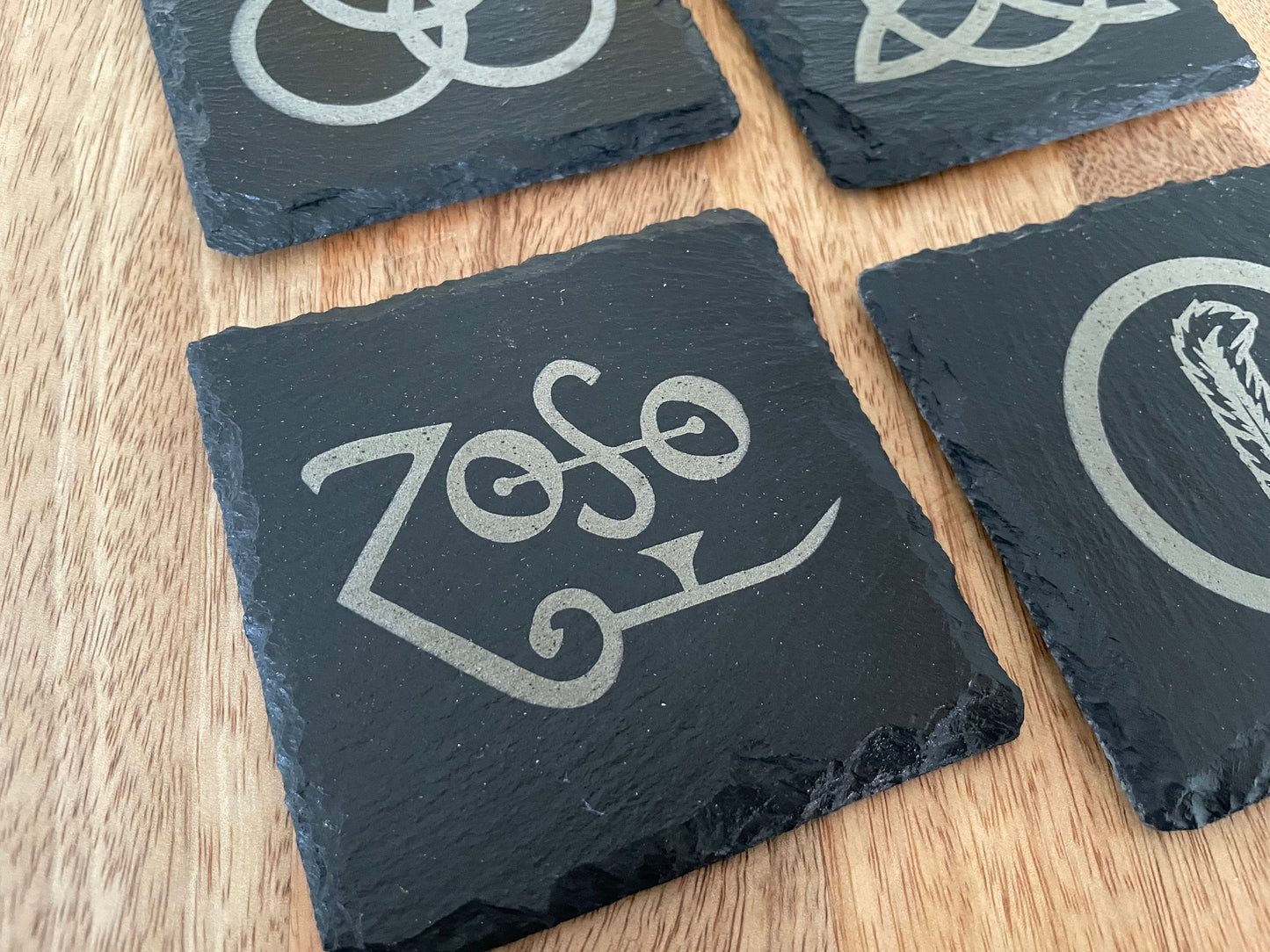 Led Zeppelin Runes Slate Coaster Set / Rock n Roll Art FREE SHIPPING