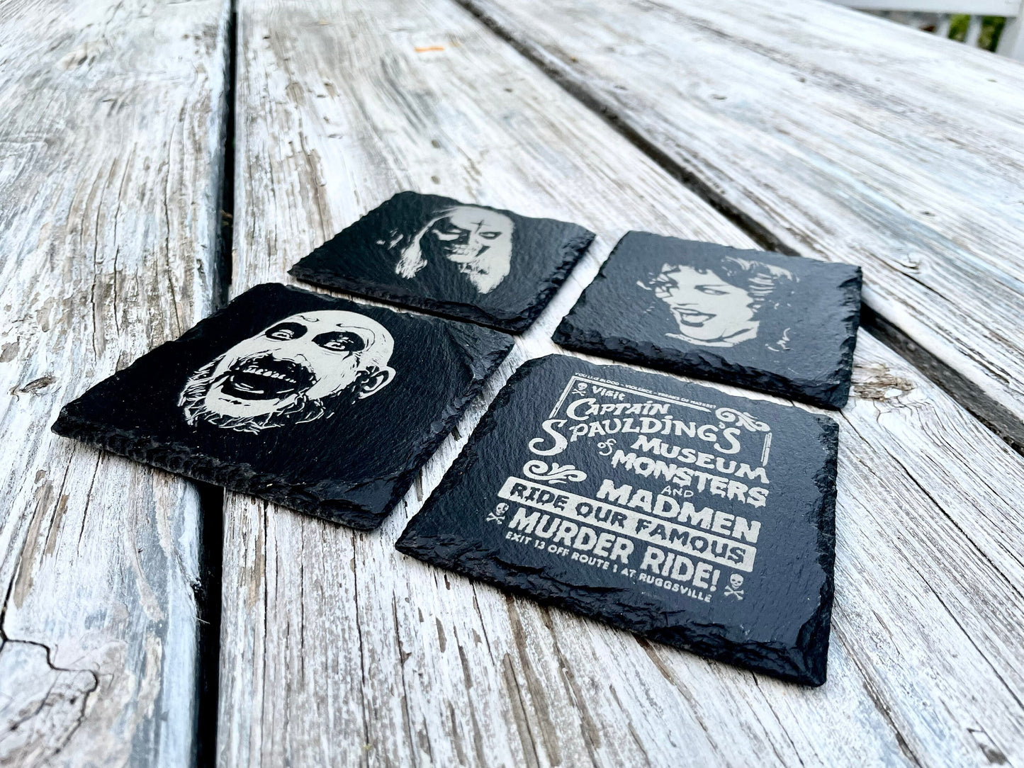 House of 1000 Corpses Slate Coaster Set / Horror Movie Art / Captain Spaulding / Baby Firefly / Otis Firefly / Rob Zombie / Devils Rejects