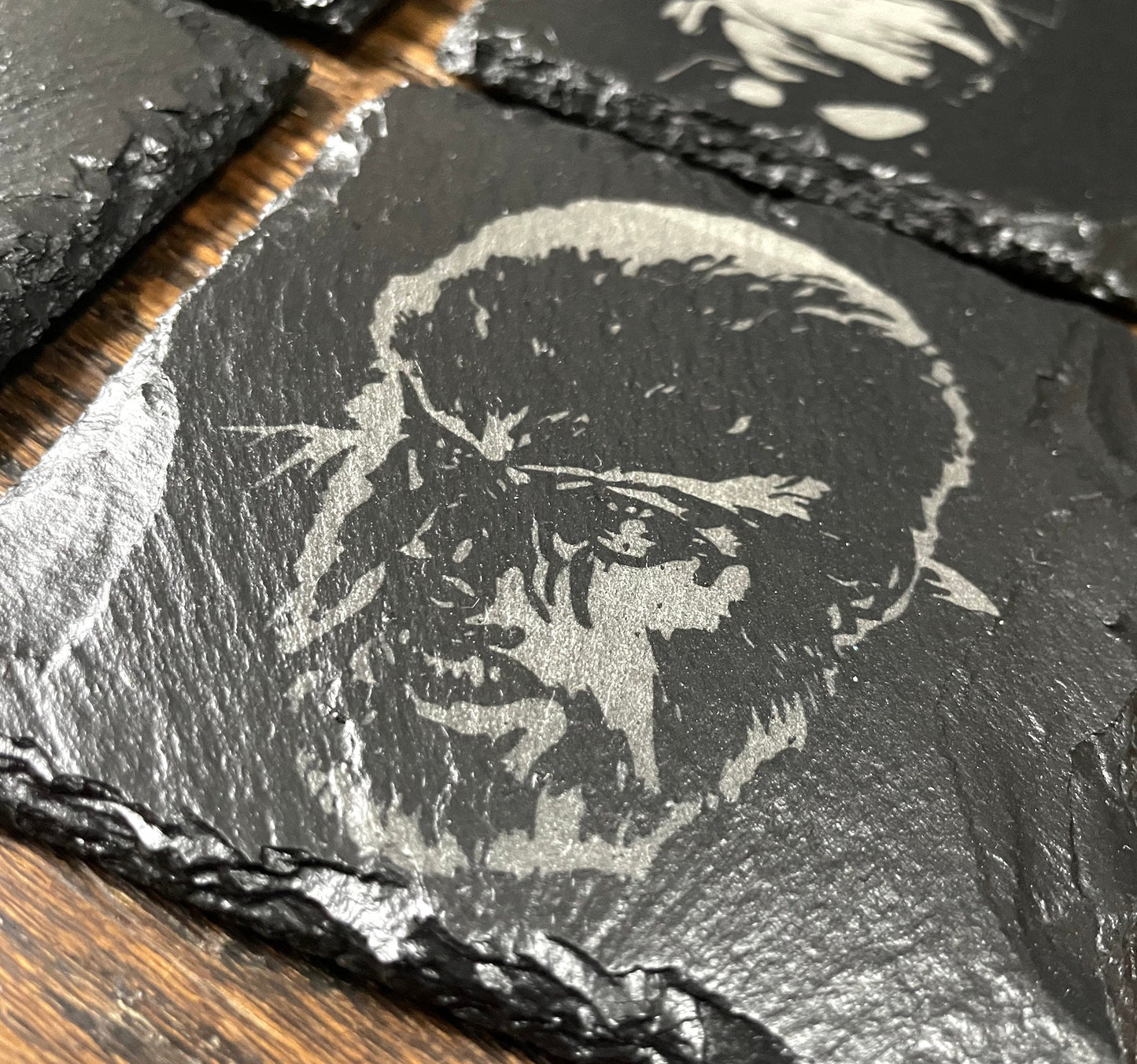 Classic Movie Monsters 2 Slate Coaster Set / Horror Movie Art / Wolfman / The Mummy / Creature From The Black Lagoon / Invisible Man /