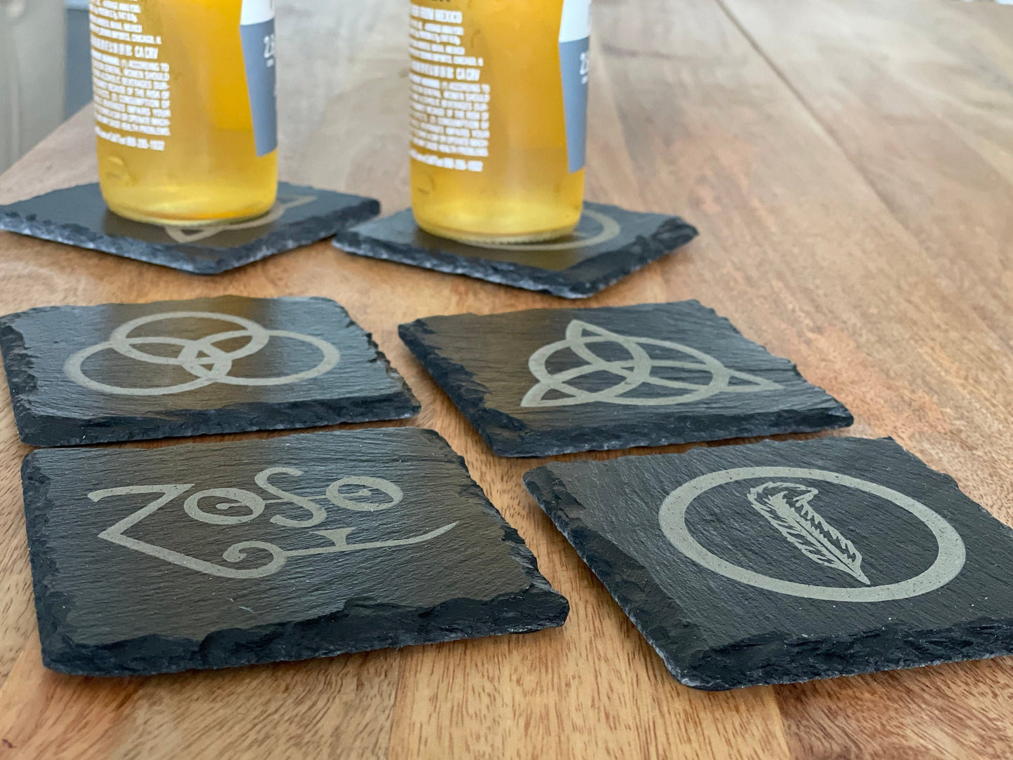 Led Zeppelin Runes Slate Coaster Set / Rock n Roll Art FREE SHIPPING