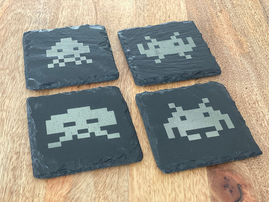 Space Invaders Slate Coaster Set  / Retro Arcade Games FREE SHIPPING