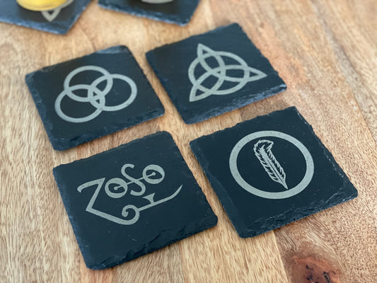 Led Zeppelin Runes Slate Coaster Set  / Rock n Roll Art FREE SHIPPING