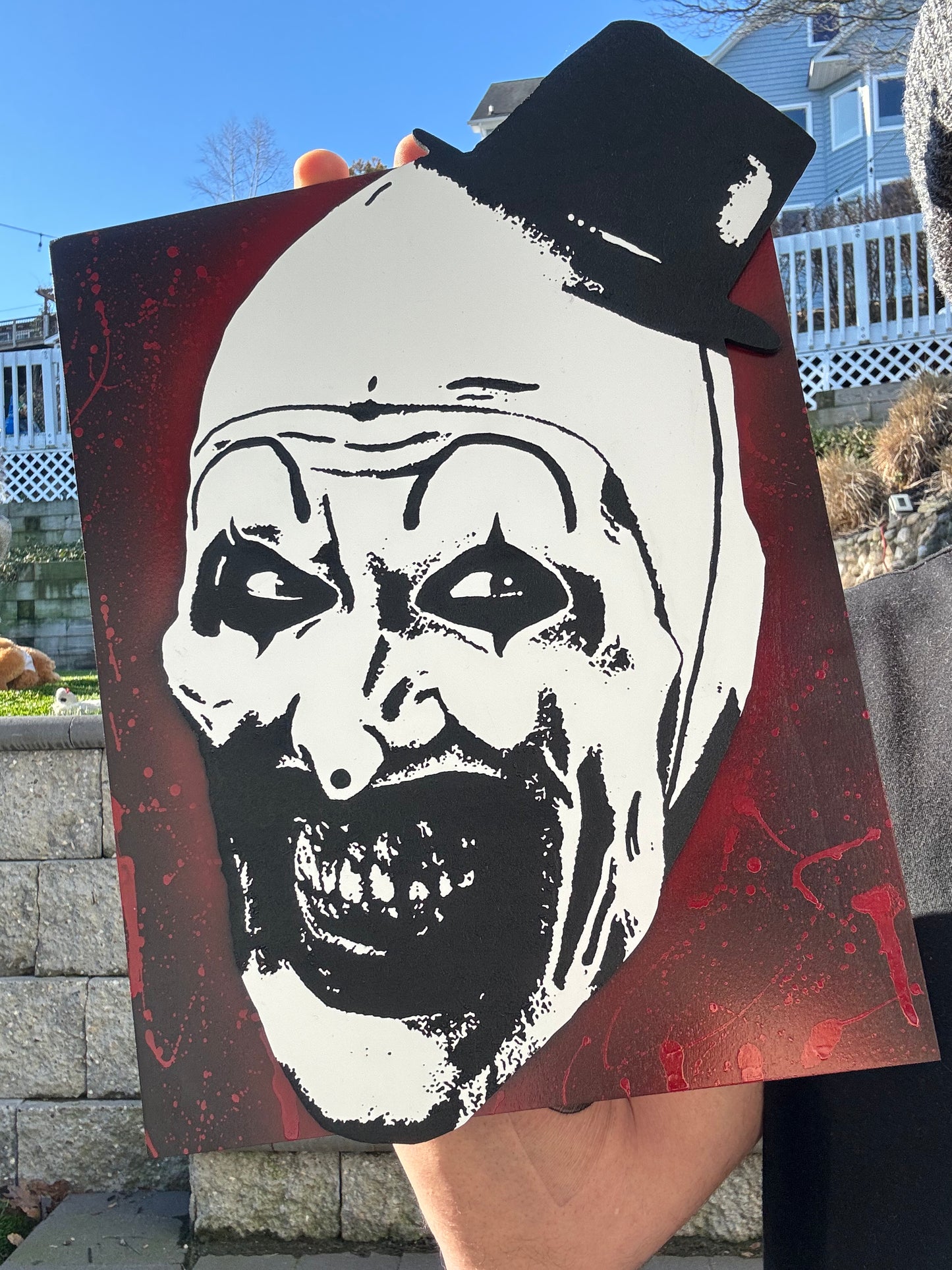 Art The Clown - Terrifier -  Bloody Original Artwork - Layered Wood Engraved Painting