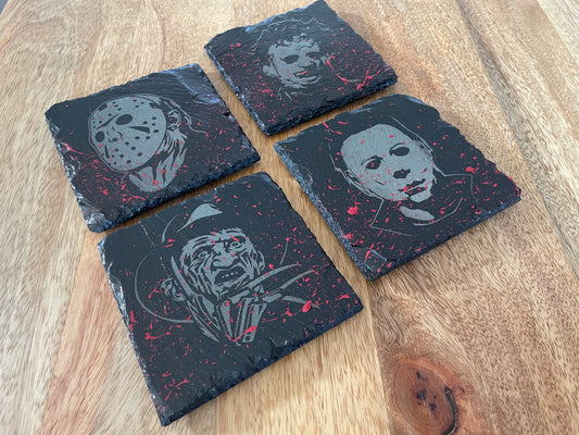 Movie Maniac Slasher Coasters - BLOODY VARIANT! Freddy Krueger, Jason Voorhees, Michael Myers / Halloween / Nightmare / Friday The 13th