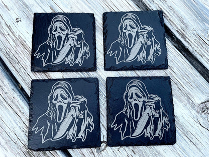 Scream Ghostface Coaster Set  / Horror Movie Art / Scream / Slasher Movies / 90s Horror Movies / Horror Gifts