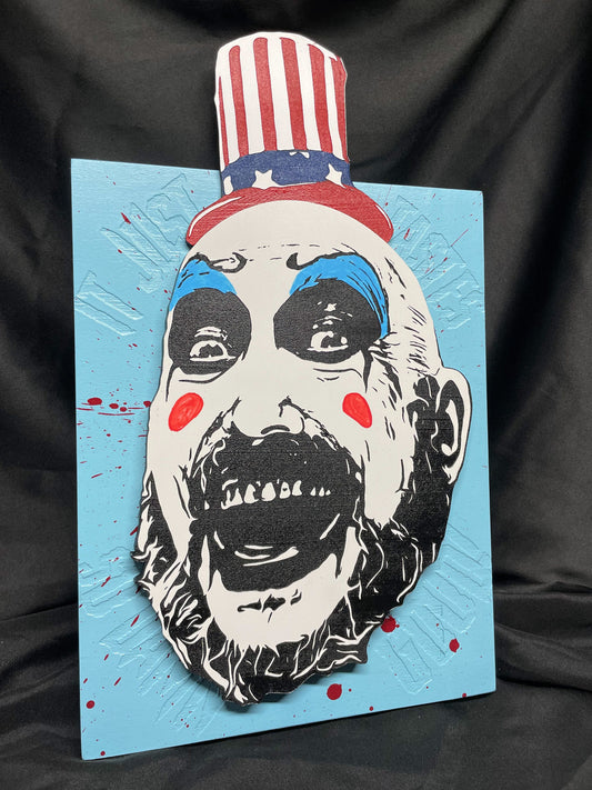 Captain Spaulding Original Artwork - It Just Taste's So Damn Good! - Layered Wood Engraved Painting - House of 1000 Corpses - Sid Haig